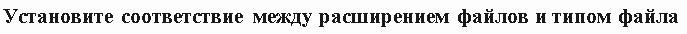 Установите соответствие между расширением файлов и типом файла