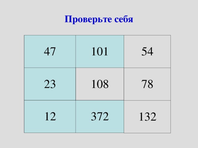 Проверьте себя 54 47 101 78 23 108 132 12 372 