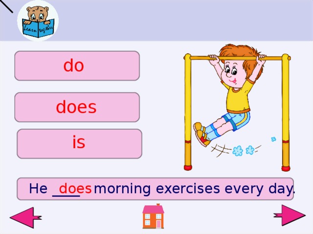 do does is  does He ____ morning exercises every day.  