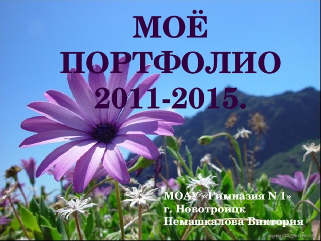 Моё портфолио. Моё портфолио 2011-2015. Моё портфолио. МОАУ «Гимназия N 1» г. Новотроицк Немашкалова Виктория 