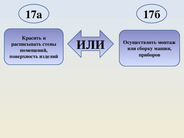 17а 17б Красить и расписывать стены помещений, поверхность изделий ИЛИ Осуществлять монтаж или сборку машин, приборов 