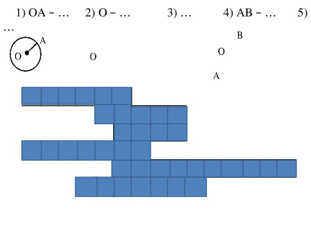 1) ОА –  … 2) О –  …  3) …  4) АВ –  … 5) … 