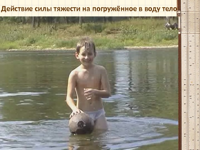 Действие силы тяжести на погружённое в воду тело 