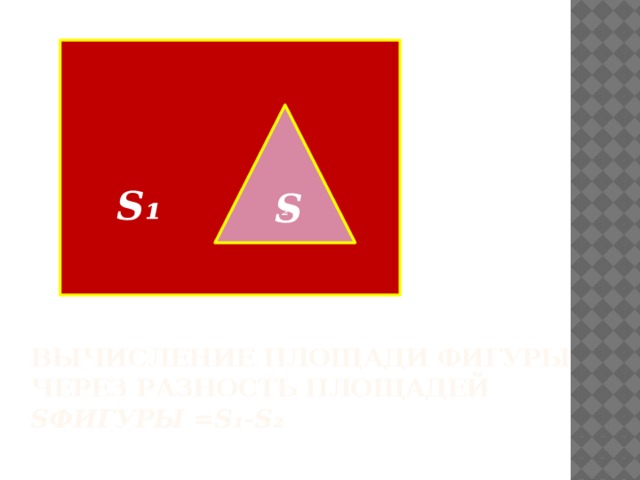 ₂  S₁  S Вычисление площади фигуры через разность площадей  Sфигуры =S₁-S₂   