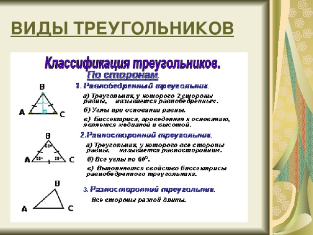 Классификация по длине стороны и величине угла сделайте рисунок