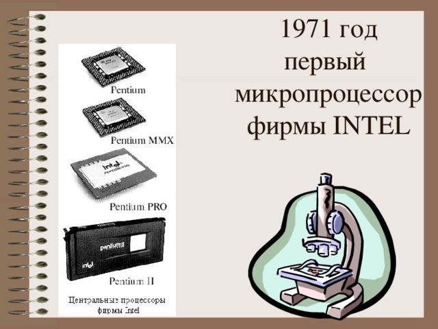 1971 год  первый  микропроцессор  фирмы INTEL 