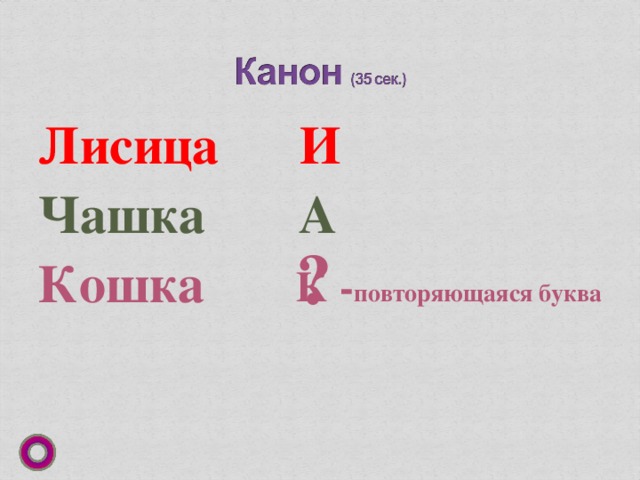 Лисица И Чашка А Кошка ? К - повторяющаяся буква 