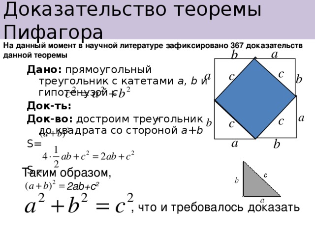 С помощью какого рисунка можно доказать теорему пифагора выбери верный вариант ответа