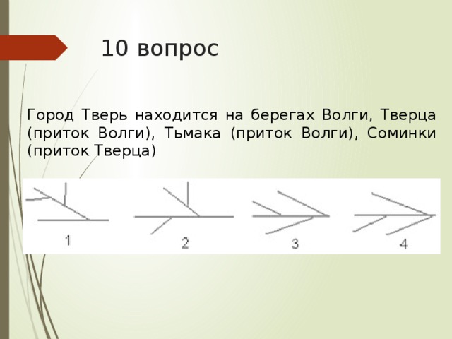 10 вопрос Город Тверь находится на берегах Волги, Тверца (приток Волги), Тьмака (приток Волги), Соминки (приток Тверца)