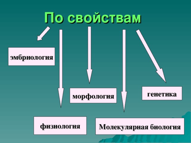 По свойствам эмбриология генетика морфология физиология Молекулярная биология 