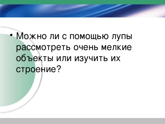 Можно ли с помощью лупы рассмотреть очень мелкие объекты или изучить их строение? 