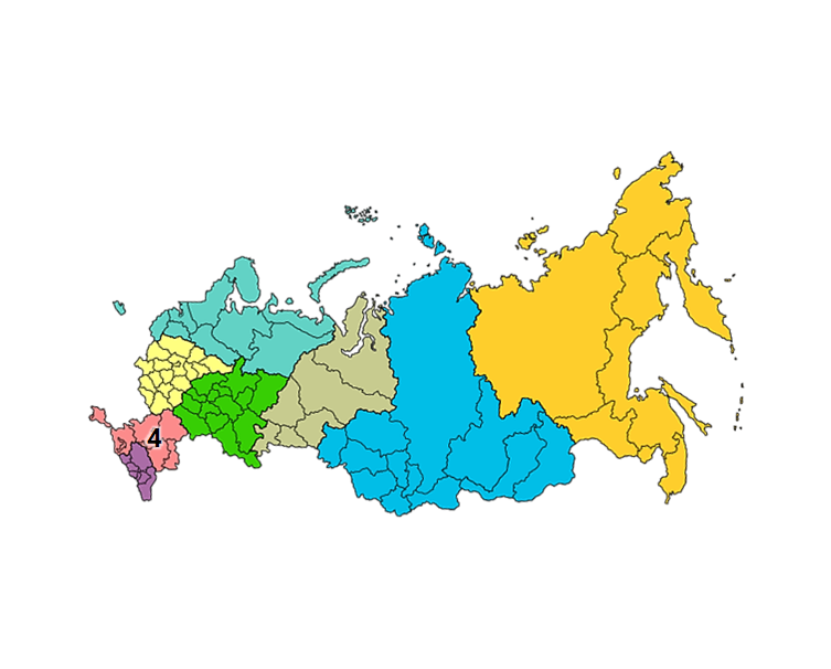 Карта россии с делением на федеральные округа